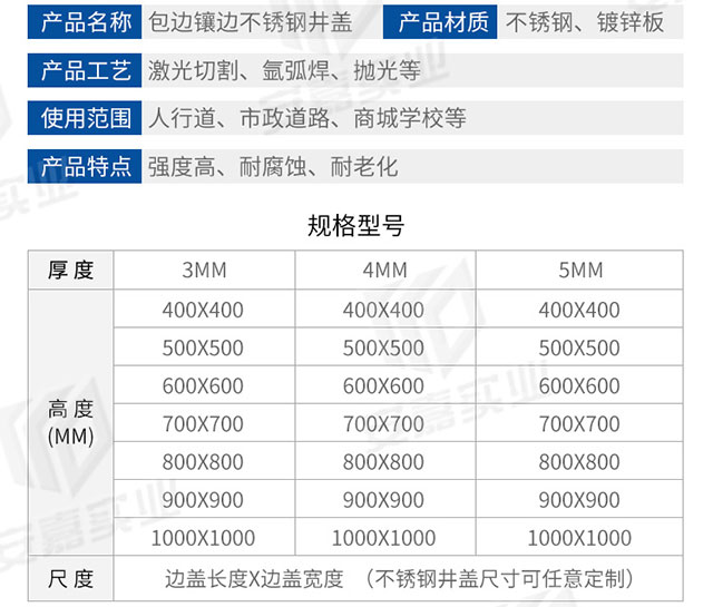 湖南安嘉304包边不锈钢井盖9